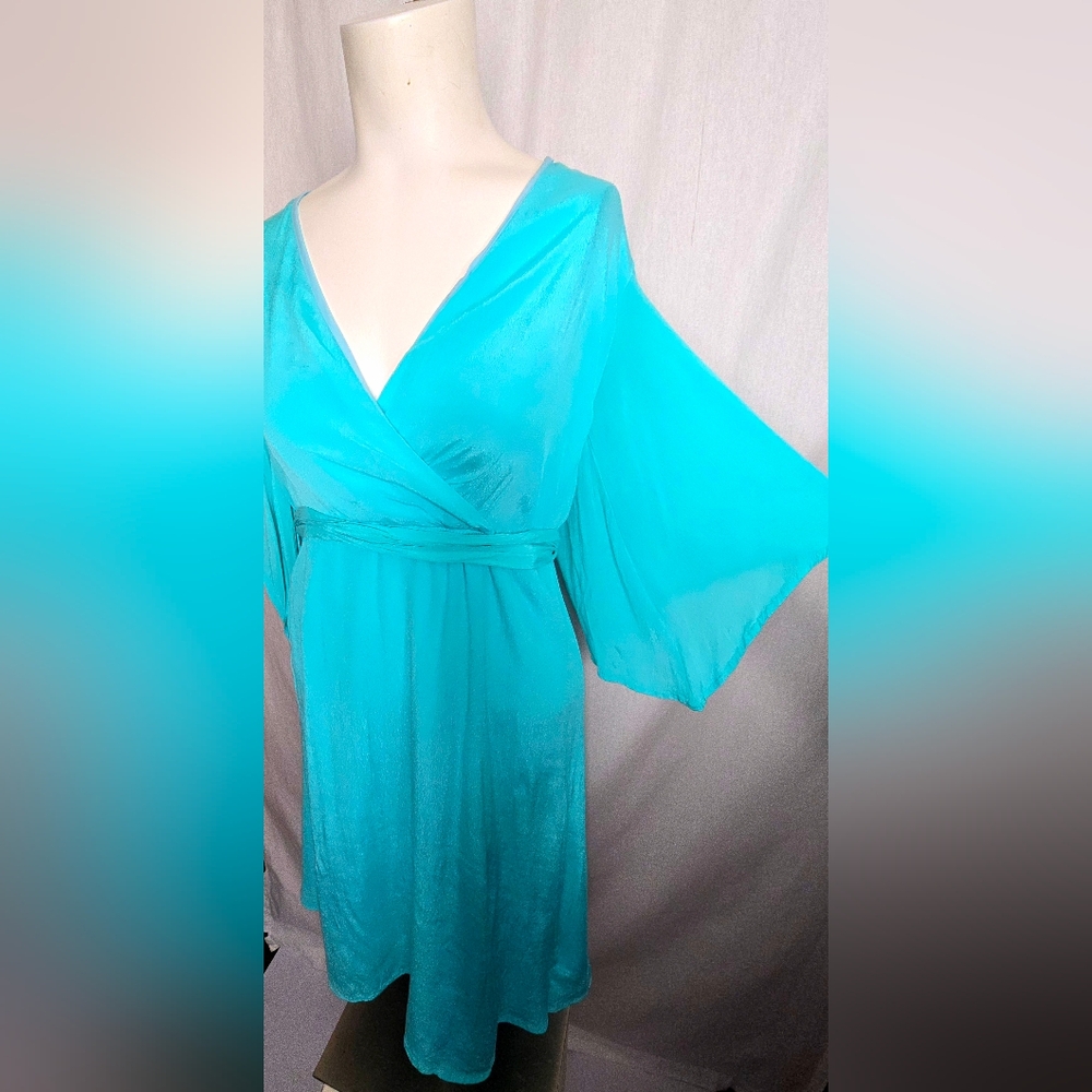 Nordstrom Marée Pour Toi Aqua Blue Batwing Sleeves Wrap Dress Size 14
